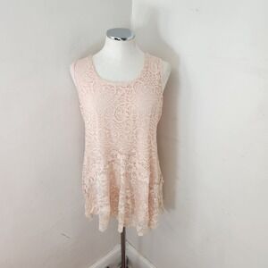 Simply Couture Womens XXL Pink Floral Lace Sleeveless Tiered Tunic Tank Top